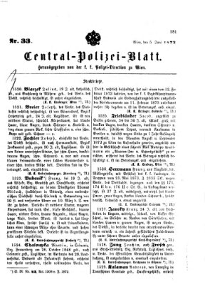 Zentralpolizeiblatt Donnerstag 5. Juni 1873