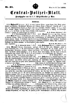 Zentralpolizeiblatt Montag 16. Juni 1873