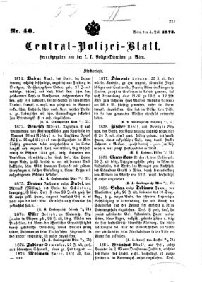 Zentralpolizeiblatt Freitag 4. Juli 1873