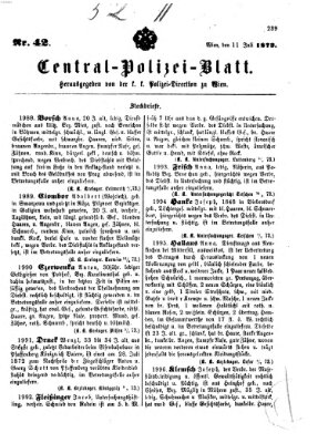 Zentralpolizeiblatt Freitag 11. Juli 1873