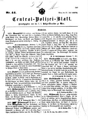 Zentralpolizeiblatt Montag 21. Juli 1873