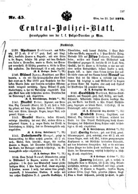 Zentralpolizeiblatt Freitag 25. Juli 1873