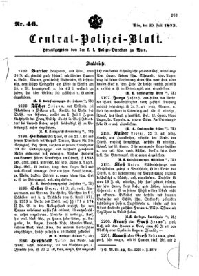 Zentralpolizeiblatt Mittwoch 30. Juli 1873