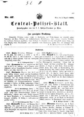 Zentralpolizeiblatt Samstag 2. August 1873