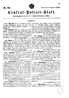 Zentralpolizeiblatt Samstag 20. September 1873