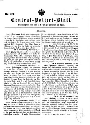 Zentralpolizeiblatt Mittwoch 24. September 1873