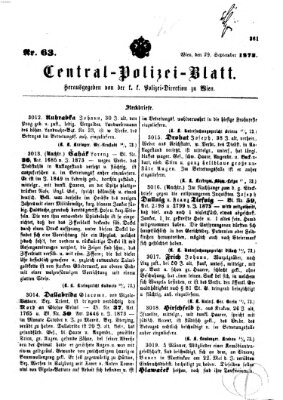 Zentralpolizeiblatt Montag 29. September 1873