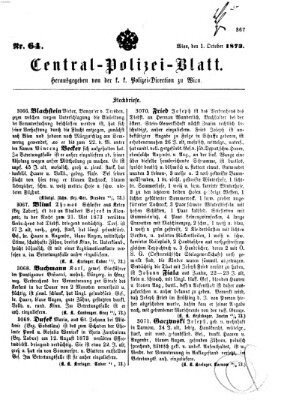 Zentralpolizeiblatt Mittwoch 1. Oktober 1873