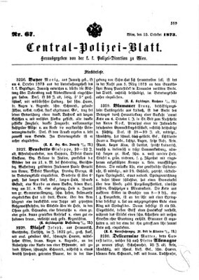 Zentralpolizeiblatt Mittwoch 15. Oktober 1873