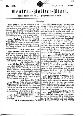 Zentralpolizeiblatt Mittwoch 31. Dezember 1873