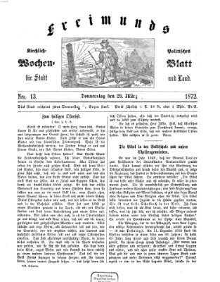 Freimund's kirchlich-politisches Wochenblatt für Stadt und Land Donnerstag 28. März 1872