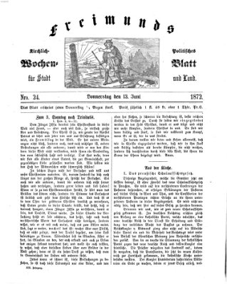 Freimund's kirchlich-politisches Wochenblatt für Stadt und Land Donnerstag 13. Juni 1872