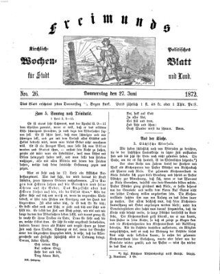 Freimund's kirchlich-politisches Wochenblatt für Stadt und Land Donnerstag 27. Juni 1872