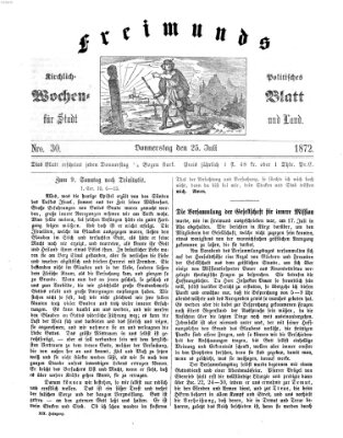 Freimund's kirchlich-politisches Wochenblatt für Stadt und Land Donnerstag 25. Juli 1872