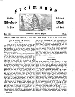 Freimund's kirchlich-politisches Wochenblatt für Stadt und Land Donnerstag 15. August 1872