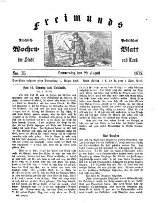 Freimund's kirchlich-politisches Wochenblatt für Stadt und Land Donnerstag 29. August 1872