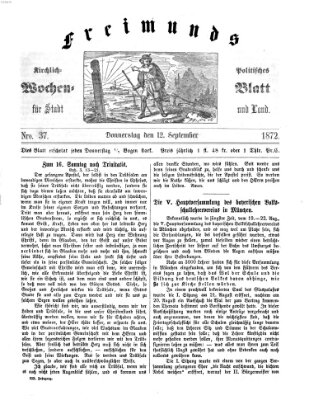 Freimund's kirchlich-politisches Wochenblatt für Stadt und Land Donnerstag 12. September 1872