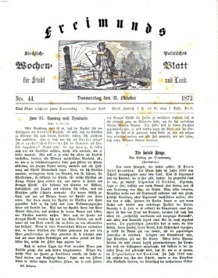 Freimund's kirchlich-politisches Wochenblatt für Stadt und Land Donnerstag 31. Oktober 1872