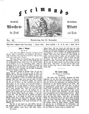 Freimund's kirchlich-politisches Wochenblatt für Stadt und Land Donnerstag 28. November 1872