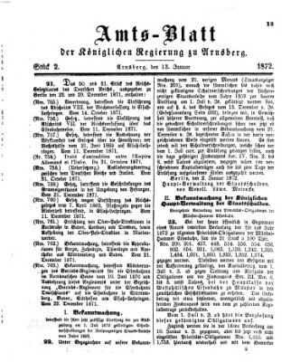 Amtsblatt für den Regierungsbezirk Arnsberg Samstag 13. Januar 1872