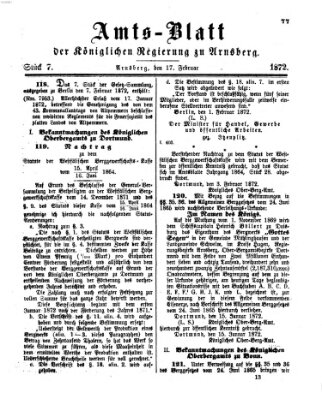 Amtsblatt für den Regierungsbezirk Arnsberg Samstag 17. Februar 1872