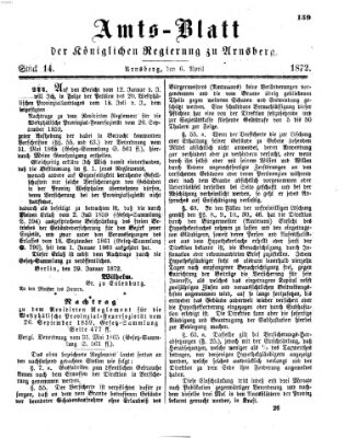 Amtsblatt für den Regierungsbezirk Arnsberg Samstag 6. April 1872