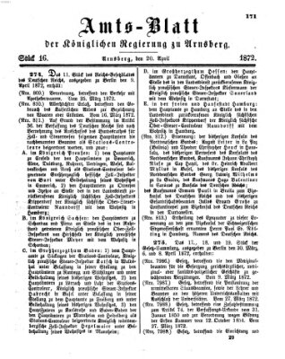 Amtsblatt für den Regierungsbezirk Arnsberg Samstag 20. April 1872