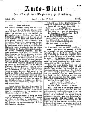 Amtsblatt für den Regierungsbezirk Arnsberg Samstag 27. April 1872