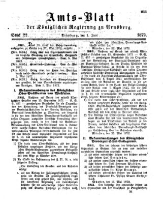 Amtsblatt für den Regierungsbezirk Arnsberg Samstag 1. Juni 1872