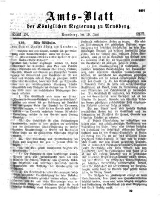 Amtsblatt für den Regierungsbezirk Arnsberg Samstag 15. Juni 1872