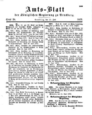 Amtsblatt für den Regierungsbezirk Arnsberg Samstag 13. Juli 1872