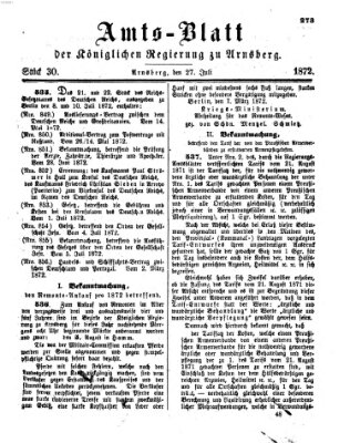 Amtsblatt für den Regierungsbezirk Arnsberg Samstag 27. Juli 1872