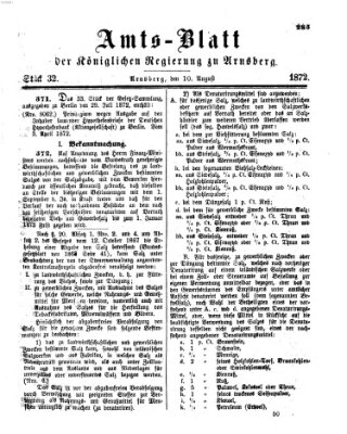 Amtsblatt für den Regierungsbezirk Arnsberg Samstag 10. August 1872