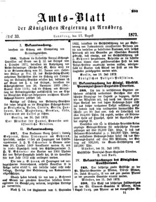 Amtsblatt für den Regierungsbezirk Arnsberg Samstag 17. August 1872