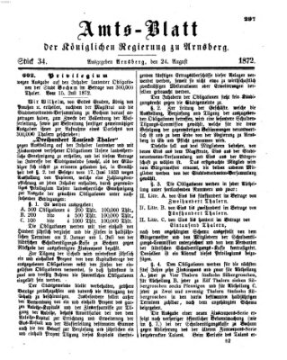 Amtsblatt für den Regierungsbezirk Arnsberg Samstag 24. August 1872