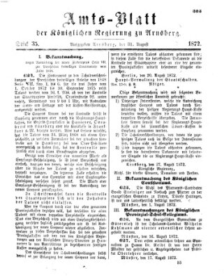 Amtsblatt für den Regierungsbezirk Arnsberg Samstag 31. August 1872