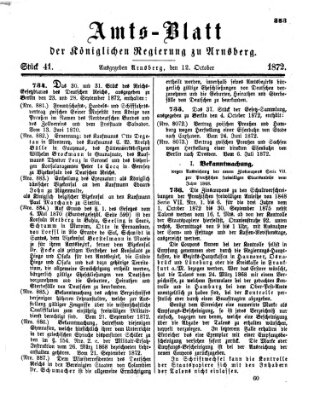 Amtsblatt für den Regierungsbezirk Arnsberg Samstag 12. Oktober 1872