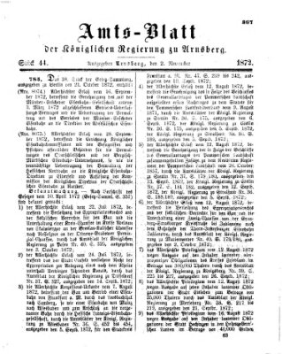 Amtsblatt für den Regierungsbezirk Arnsberg Samstag 2. November 1872