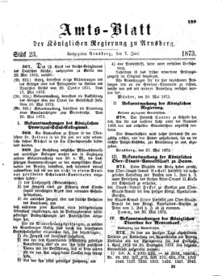 Amtsblatt für den Regierungsbezirk Arnsberg Samstag 7. Juni 1873