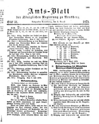 Amtsblatt für den Regierungsbezirk Arnsberg Samstag 2. August 1873