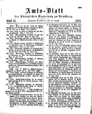 Amtsblatt für den Regierungsbezirk Arnsberg Samstag 16. August 1873