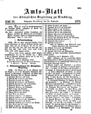 Amtsblatt für den Regierungsbezirk Arnsberg Samstag 20. September 1873