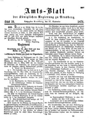 Amtsblatt für den Regierungsbezirk Arnsberg Samstag 27. September 1873