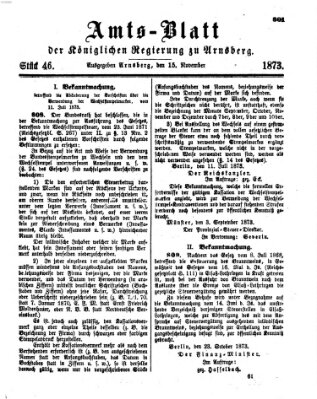 Amtsblatt für den Regierungsbezirk Arnsberg Samstag 15. November 1873