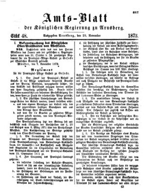 Amtsblatt für den Regierungsbezirk Arnsberg Samstag 29. November 1873