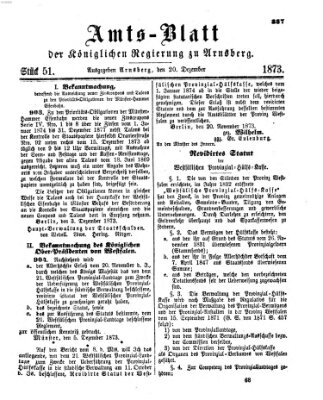 Amtsblatt für den Regierungsbezirk Arnsberg Samstag 20. Dezember 1873