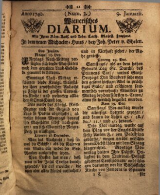 Wienerisches Diarium Samstag 9. Januar 1740