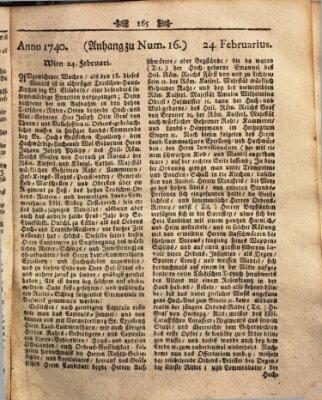 Wienerisches Diarium Mittwoch 24. Februar 1740