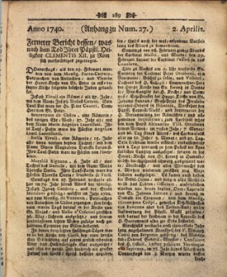 Wienerisches Diarium Samstag 2. April 1740