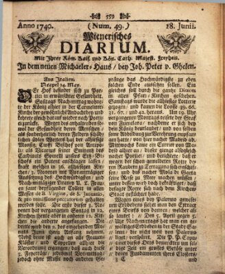 Wienerisches Diarium Samstag 18. Juni 1740